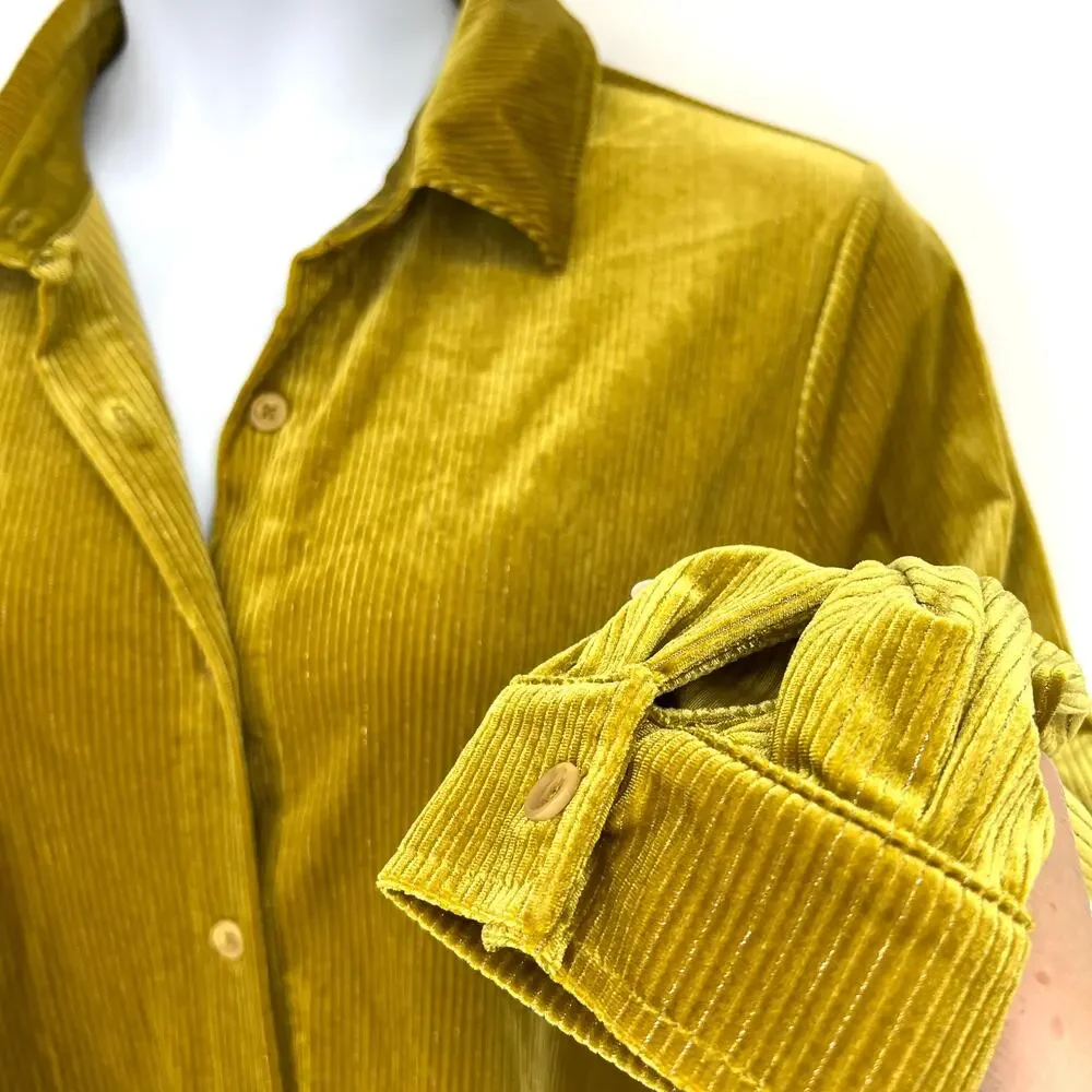 Soft Surroundings 1X Gold Textured Velvet Button Up Blouse